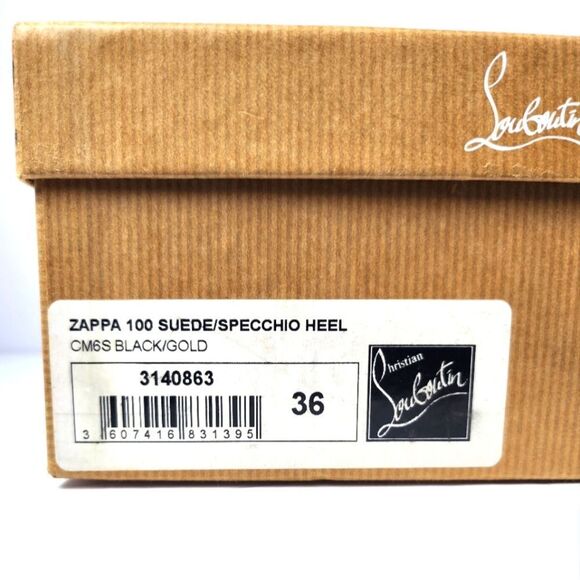 Christian Louboutin Zappa 100 Suede Specchio Heels Spike Black Gold Size 36 - Picture 14 of 14